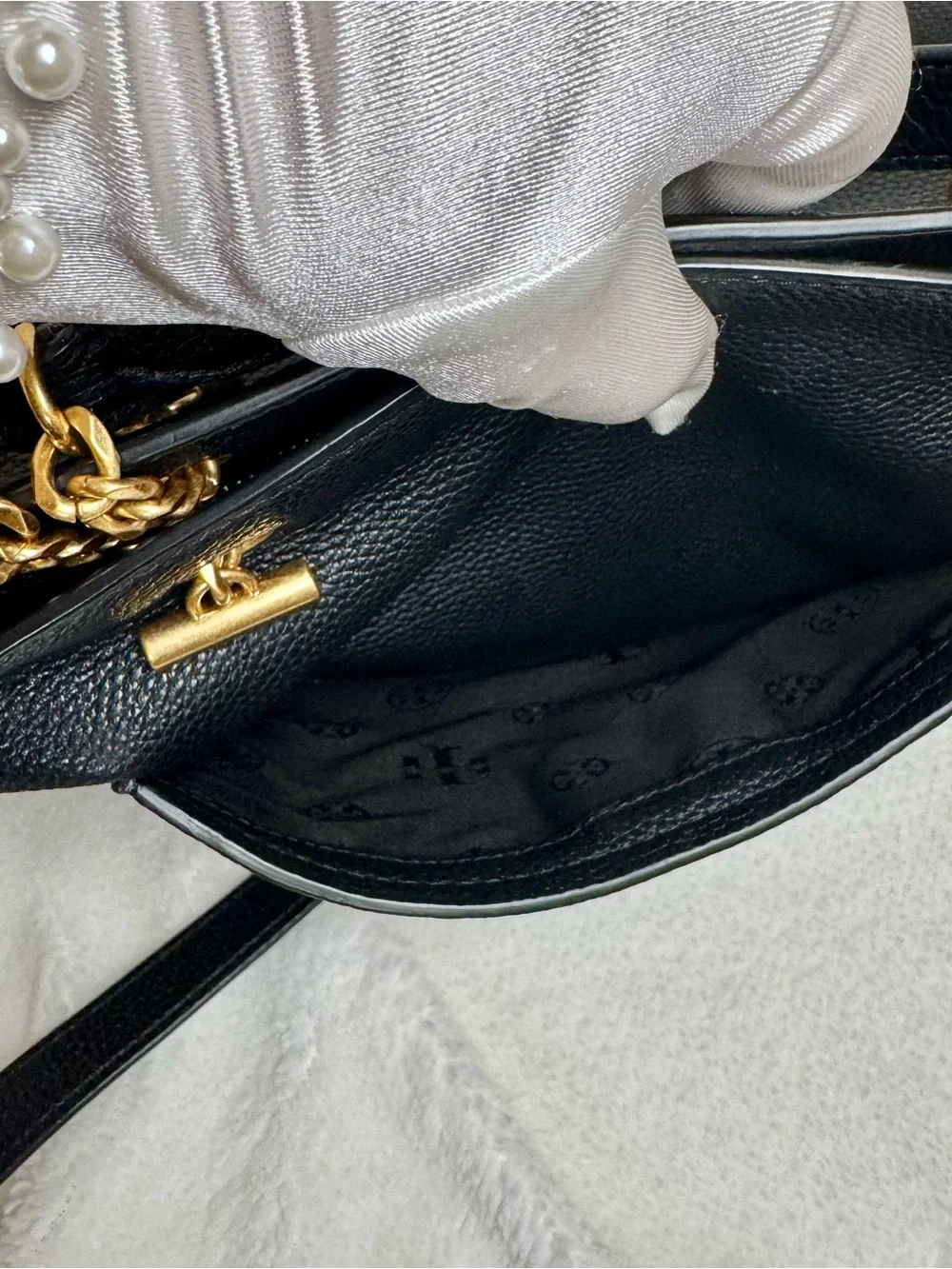 Tory Burch Britten Satchel Black Pebbled Leather Tote Crossbody Bag